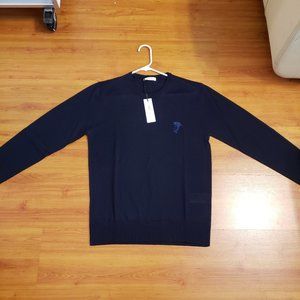 Versace Collection Blue Logo Crewneck Wool Sweater